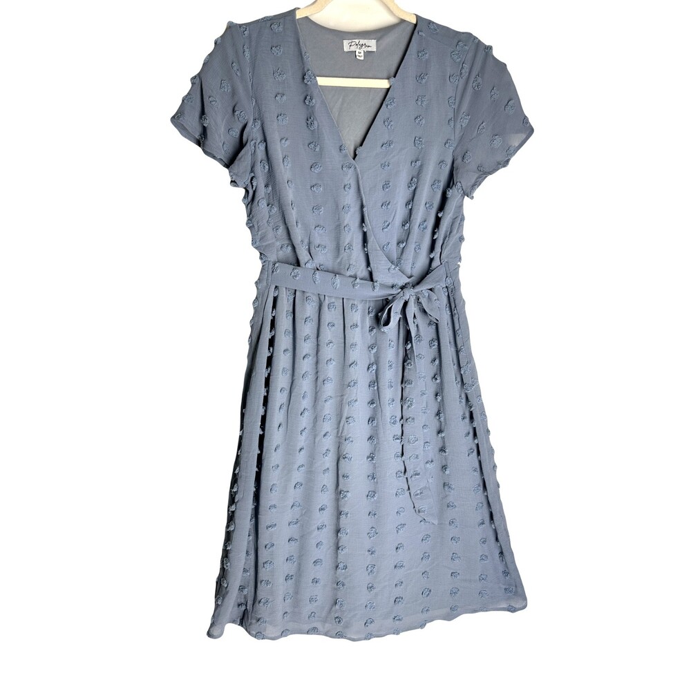 Polagram Pom Pom Fit & Flare Midi Dress Size M Short Sleeve V-Neck Light Weight